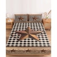thumbnail image 2 of King Size Fitted Sheet Set - Brown Texas Star Retro 3 Piece Bedding Sets 16" Deep Pocket Fitted Sheet with 2 Pillowcases, Country Star Buffalo Plaid Wooden Brushed Microfiber Hotel Luxury Bed Sheets, 2 of 9