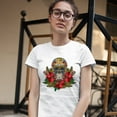 thumbnail image 3 of Tee Hunt Christmas Calavera T-Shirt Sugar Skull Holiday Spirit Mistletoe Women's T-Shirt Tee, White, Small, 3 of 5