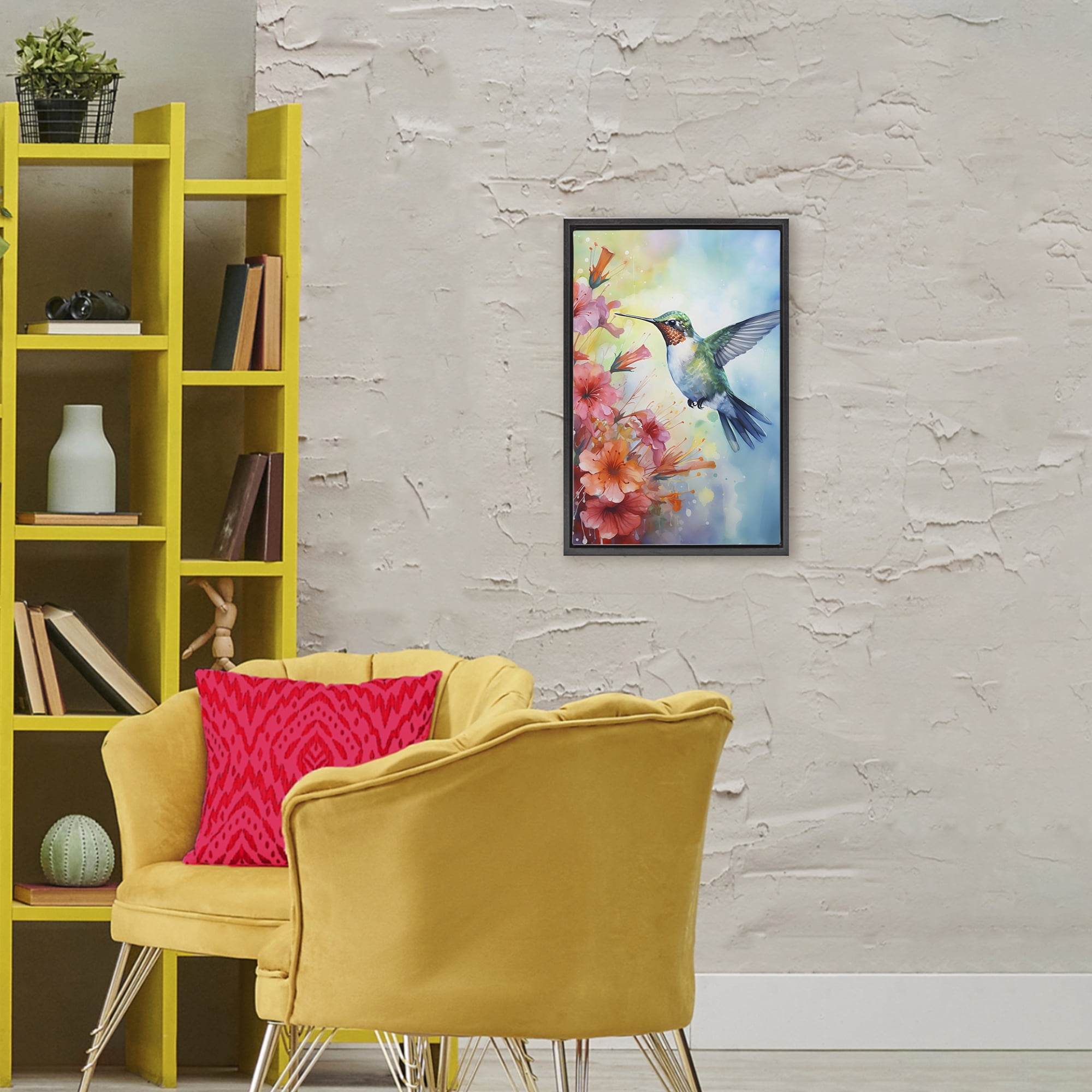 Stupell Industries Hummingbird Hibiscus Serenade Black Framed Floater Canvas Wall Art, design by Creative Studio
