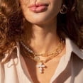 thumbnail image 6 of Boho Pearl Cross Necklace Gold Layered Choker Chain - Trendy Vintage Jewelry for Women, 6 of 7