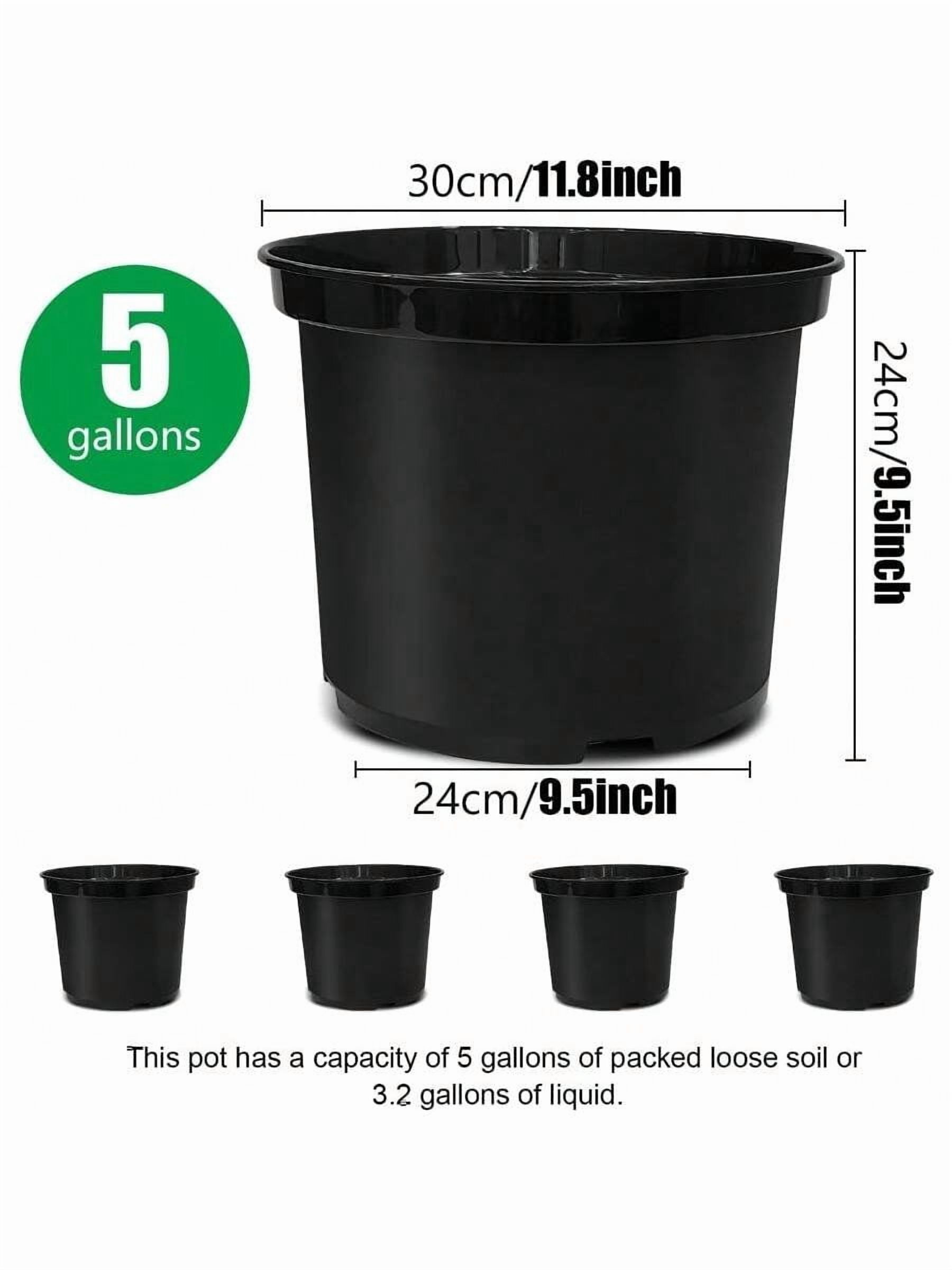 5 Gallon 12 Inch Plastic Nursery Pots Plant Containers With Drainage Holes Round Sturdy Garden Planters For Indoor Outdoor Greenery Gardening Gifts For Women 5Pack Black
