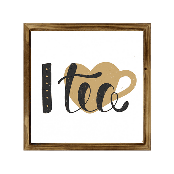 Eveokoki Kitchen Sign with Rustic Wood Frame 16x16 Inch, I love tea , Kitchen Decor , Farmhouse Kitchen Decor , Kitchen Decorations Wall Sign , Dining Room Wall Decor Sign