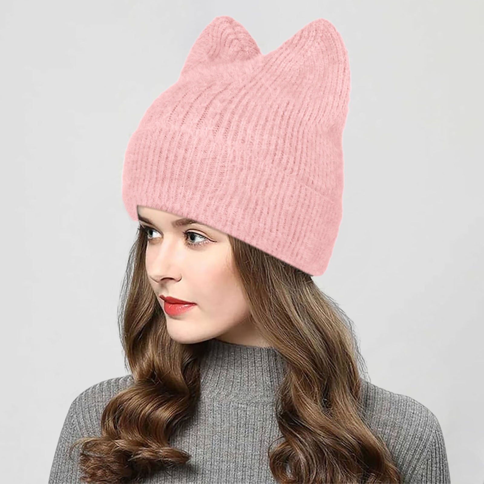 XFHLMJFF Crochet Hats for Women Cat Beanie Solid Color New