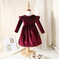 thumbnail image 4 of OBEEII Toddlers Baby Girls Fall Long Sleeve Solid Color Ruffled Velvet Dress Baby Girls Cake Smash Dress Wedding Flower Girl Dress 18-24 Months Burgundy, 4 of 10