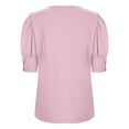thumbnail image 5 of Summer Tops For Women 2023 Short Puffy Sleeve Crewneck Loose Solid Color T Shirts For Women,Pink,XL, 5 of 5