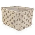 thumbnail image 5 of Canvas Storage Basket Rectangular with Handles 7.5''x16''x12.25'', Household Storage For Blankets, Towels, Toys - White with Gray Stars, 5 of 7