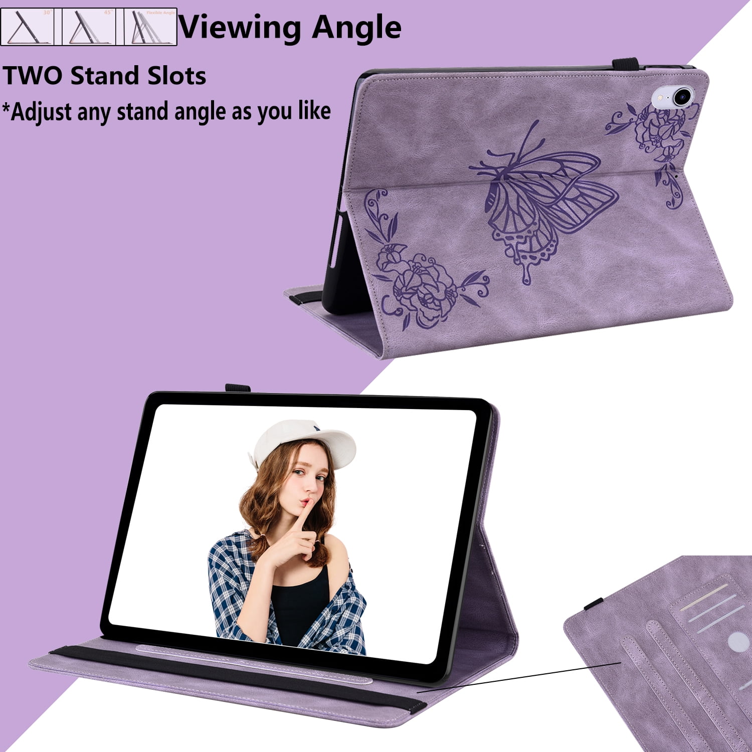 iPad 9.7 Case 2018/2017, iPad Air 1 2 Case, Allytech Butterfly Embossed Shock Absorption Kickstand Pencil Holder Auto Sleep Wake Slim Cover Case for Apple iPad 6th 5th Generation, Purple