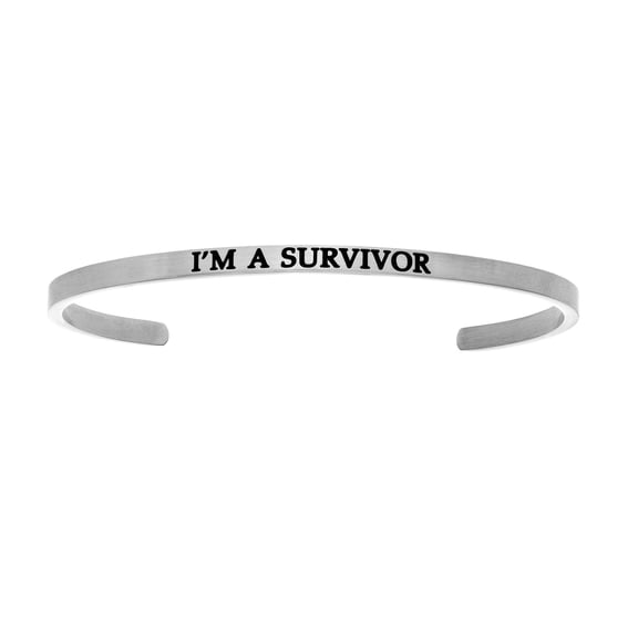 Stainless Steel I æM A SURVIVOR Diamond Accent Cuff Bangle Bracelet, 7