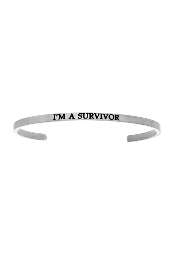 Stainless Steel I M A SURVIVOR Diamond Accent Cuff Bangle Bracelet, 7