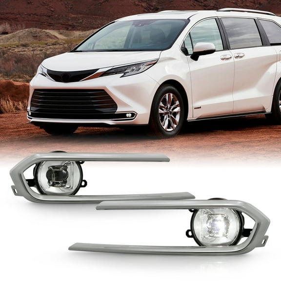 AKKON - Fits 2021-2024 Toyota Sienna LE|XLE|Limited|Platinum LED Chrome Fog Lights Pair w/ Wiring Harness Power Switch