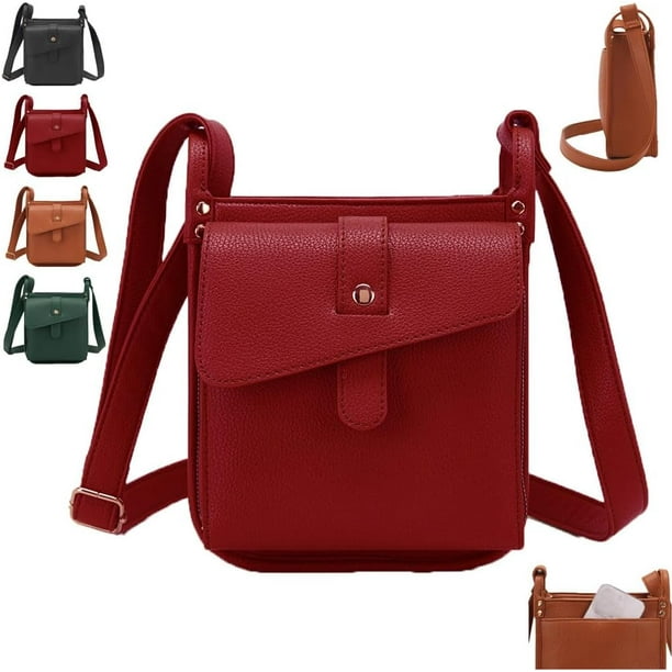 Bolso Bandolera de Cuero Dollver Diseño Único Rojo