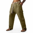 thumbnail image 1 of Ceisia Men Solid Color Multi Pocket Linen Workwear Pants Loose Wide Gift Leg Casual Trousers, 1 of 3