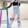 thumbnail image 3 of Guardurnaity Pantalón de mezclilla para niñas de moda Pantalones vaqueros rasgados para niñas amigables con la piel y de moda Bolsillos de Prendas para la parte inferior del cuerpo TYPE4, 3 of 6
