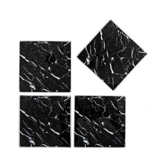 Maison Concepts 4 Pc Square Glass Coasters (Black Marble)