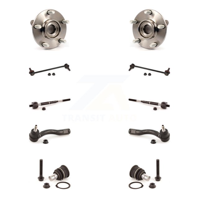 Transit Auto Front Hub Bearing Assembly Lower Ball Joint Outer Inner Tie Rod & Sway Bar Stabilizer Link Kit (10Pc) for Car 2007-2012 Nissan Sentra 2.5L - Left Right Side (Driver Passenger) K7T-108698