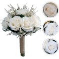 thumbnail image 3 of Ramo de rosas blancas de boda Ifeng para novia, rosas artificiales de champán, ramos de novia para novia, boda, iglesia, decoración del hogar-- Computadora Computadora Computadora portátil, 3 of 5