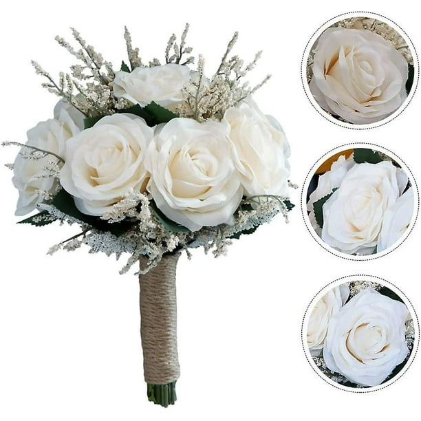 Ramo de rosas blancas de boda ifeng para novia rosas artificiales de champan ramos de novia para novia boda iglesia decoracion del hogar