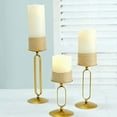 thumbnail image 3 of Efavormart Set of 3 | Gold Metal Geometric Oval Design Pillar Candle Holder Stands, Candle Centerpieces - Assorted Sizes, 3 of 11