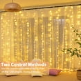 thumbnail image 5 of Guirnalda de luces LED para cortina, 3 x 3 m, 300 luces LED, temporizador con control remoto, 8 modos de luz, acabado cobre, enchufe USB, ideal para decorar paredes de dormitorios, fiestas y bodas (bl, 5 of 5