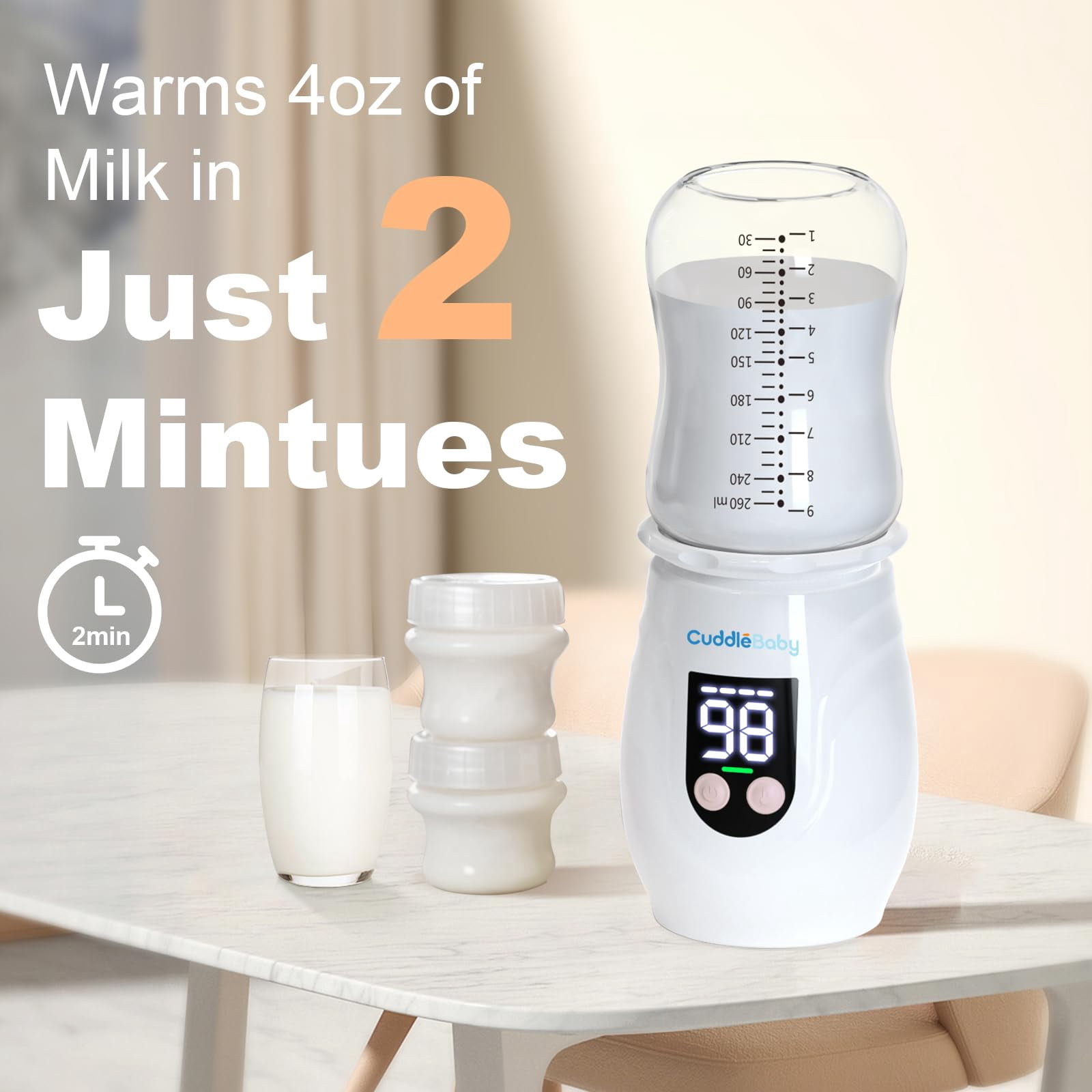 Portable Bottle Warmer for Travel, Cordless Baby Bottle Warmer, Rechargeable Bottle Warmer, Fast Heating, White
