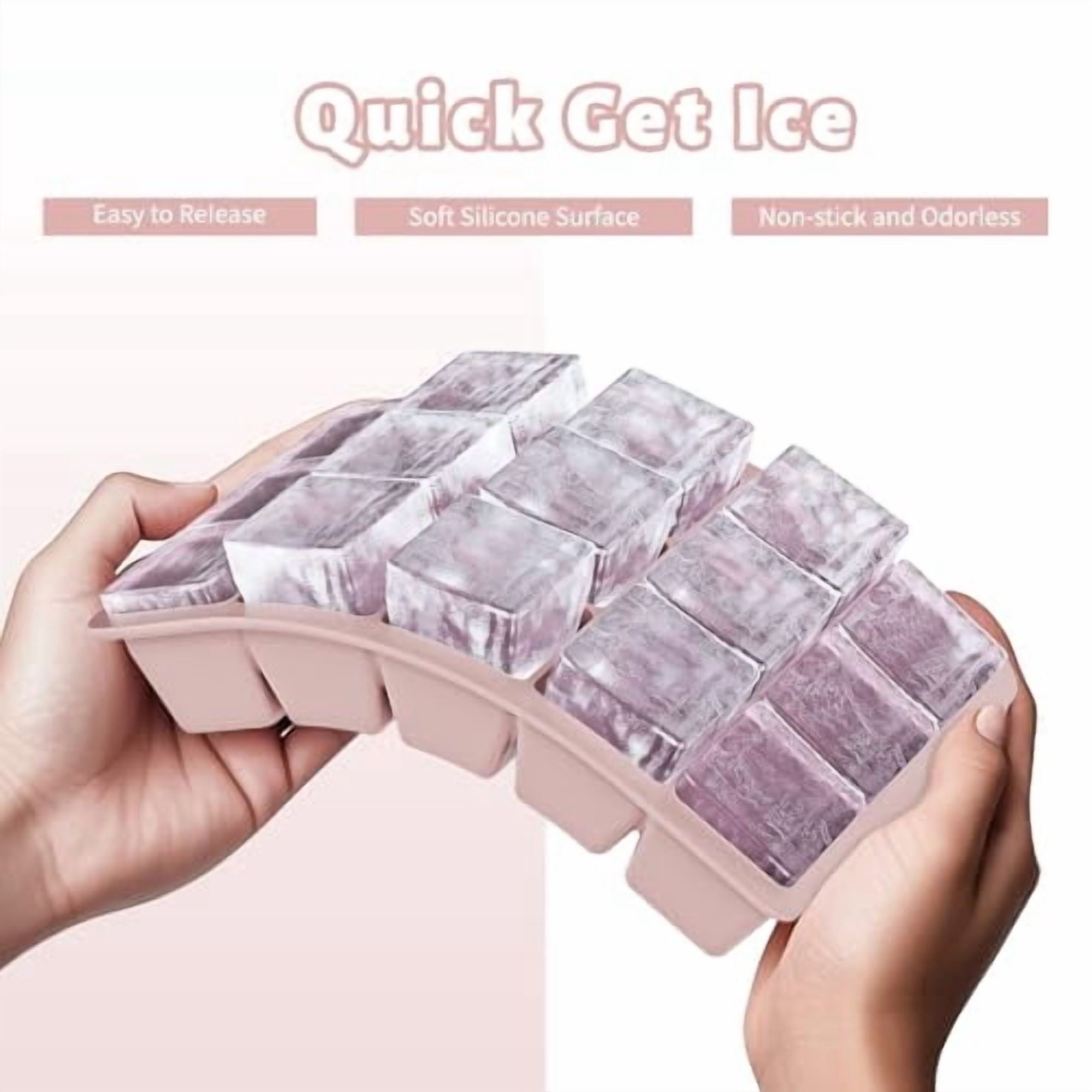 Silicone Ice Cube Tray 3 Pack with Lids, Easy Release Ice Cube Molds for Freezer, Stackable Cube Molds for Cocktail, Whiskey, and Party Drinks, Blue Pink Green