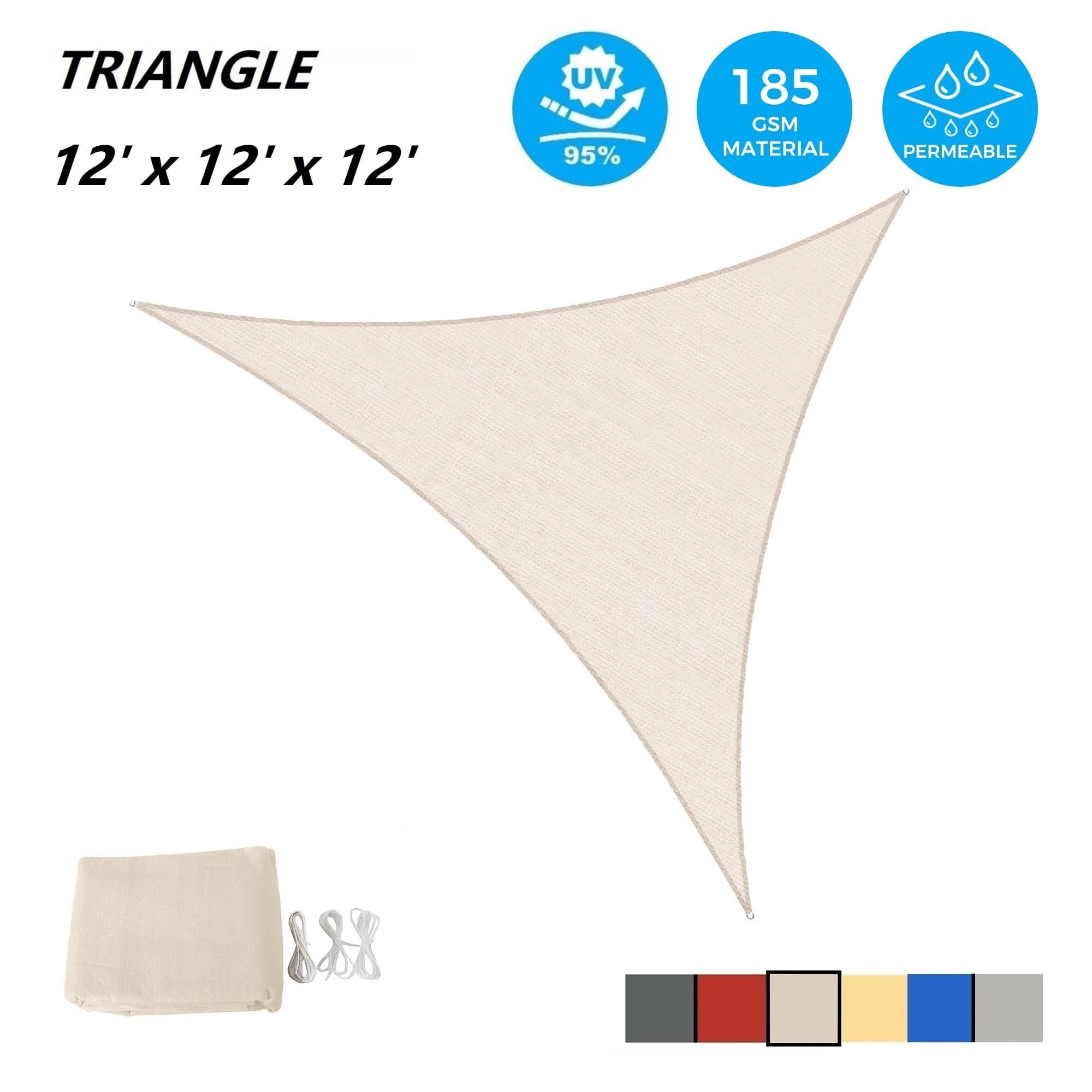 Outdoor Shade Sails, 12' x 12' x 12' Sun Shade Sail UV Block Canopy for Patio Backyard Lawn Garden, Cream