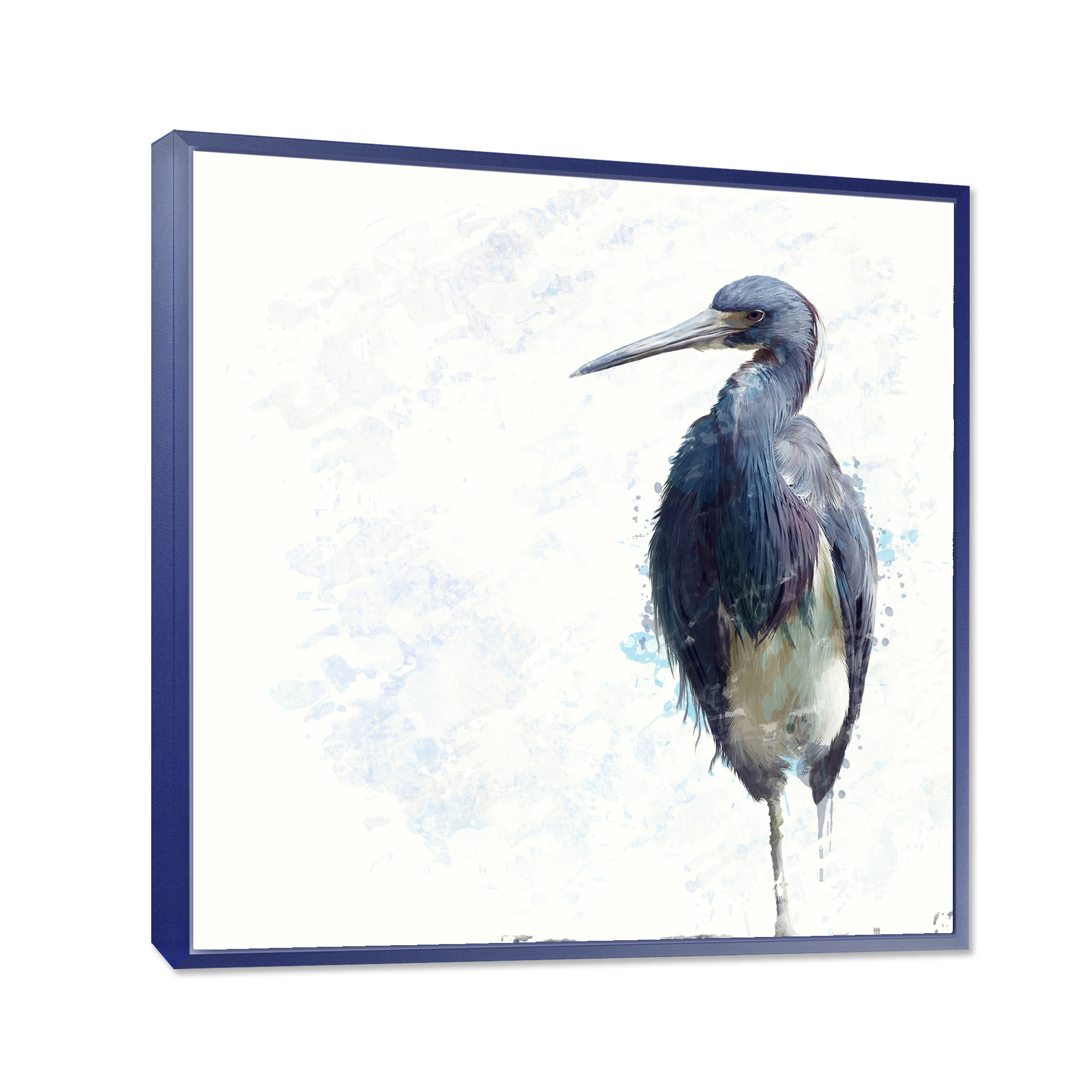 Designart 'Tricolored Heron Bird On White' Farmhouse Framed Canvas Wall Art Print