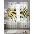 thumbnail image 2 of Bee Love Sheer Curtains 84 Inch Length 2 Panels Set, Daisy Eucalyptus Leaves Rustic Gray Plaid Voile Window Treatment Rod Pocket Curtains Sheers Drapes for Bedroom/Living Room/Kitchen 52"x84"x2, 2 of 7