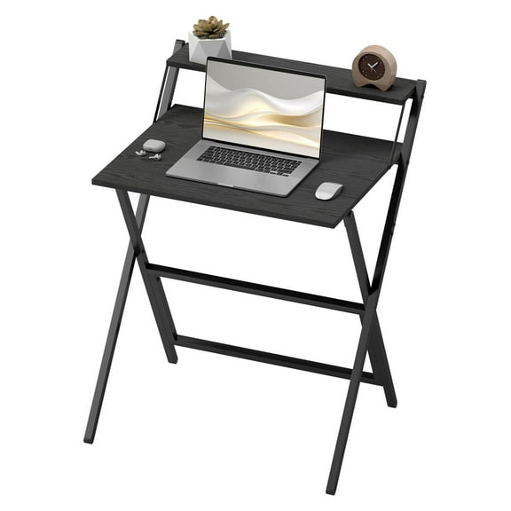 Folding Computer Desk, 27.6" Foldable Desk with Monitor Shelf - Small Home Office Desk, Study Desk, Easy Assembly, Black