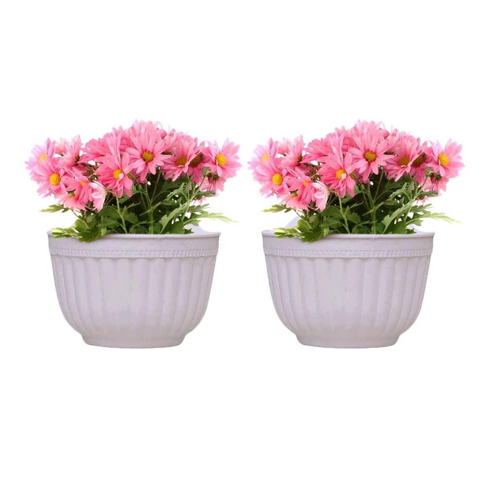 Set of 2 Pcs Hanging Planters Outdoor Hanging Basket Plastic Flower Pot Plants Holder Hanger for Balcony Fence Wall Mounted