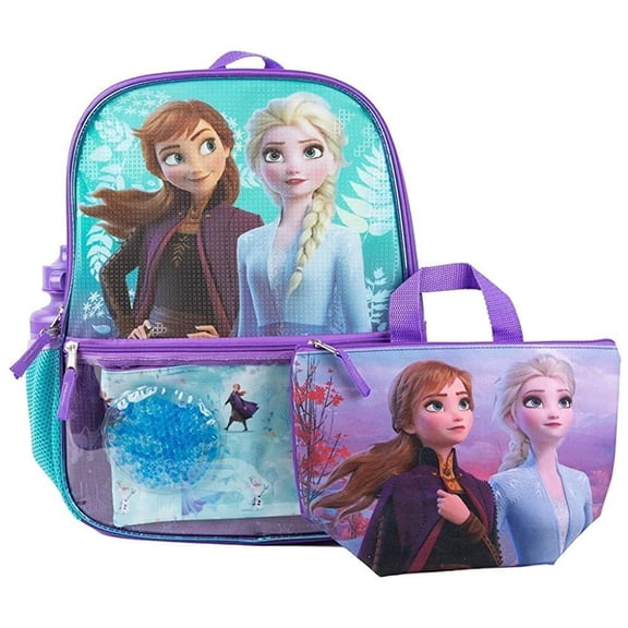 Disney Frozen Anna & Elsa 16" Backpack and Lunchbox Tote 5 Piece Set, School Bag