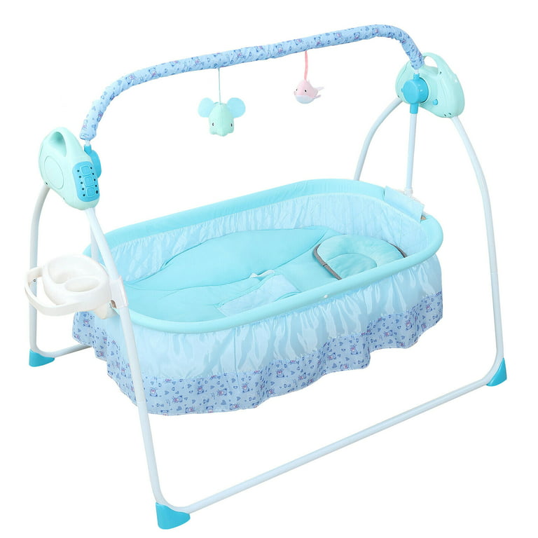 Kathring Foldable Baby Cradle Swing, Bluetooth Electric Auto-Swing Baby Cradle Crib, Adjustable 5 Speed Infant Rocking Chair Bed with Remote Control