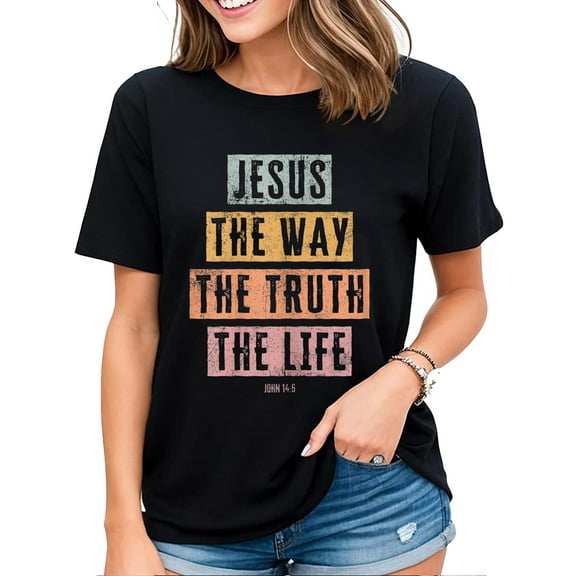 Christian T Shirt Women Men Kids Jesus The Way Truth Life T-Shirt for Women Black Small