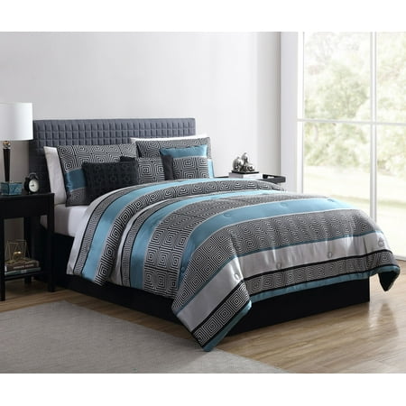 Mainstays King Woven Jacquard Teal Comforter Set, 7 Piece