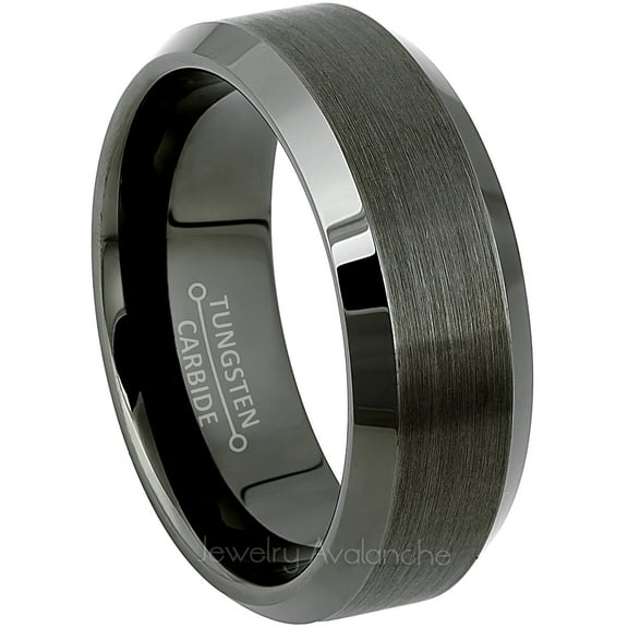Beveled Gunmetal Tungsten Ring - Mens Tungsten Carbide Wedding Band - 8mm Anniversary Band JATN617Ns9