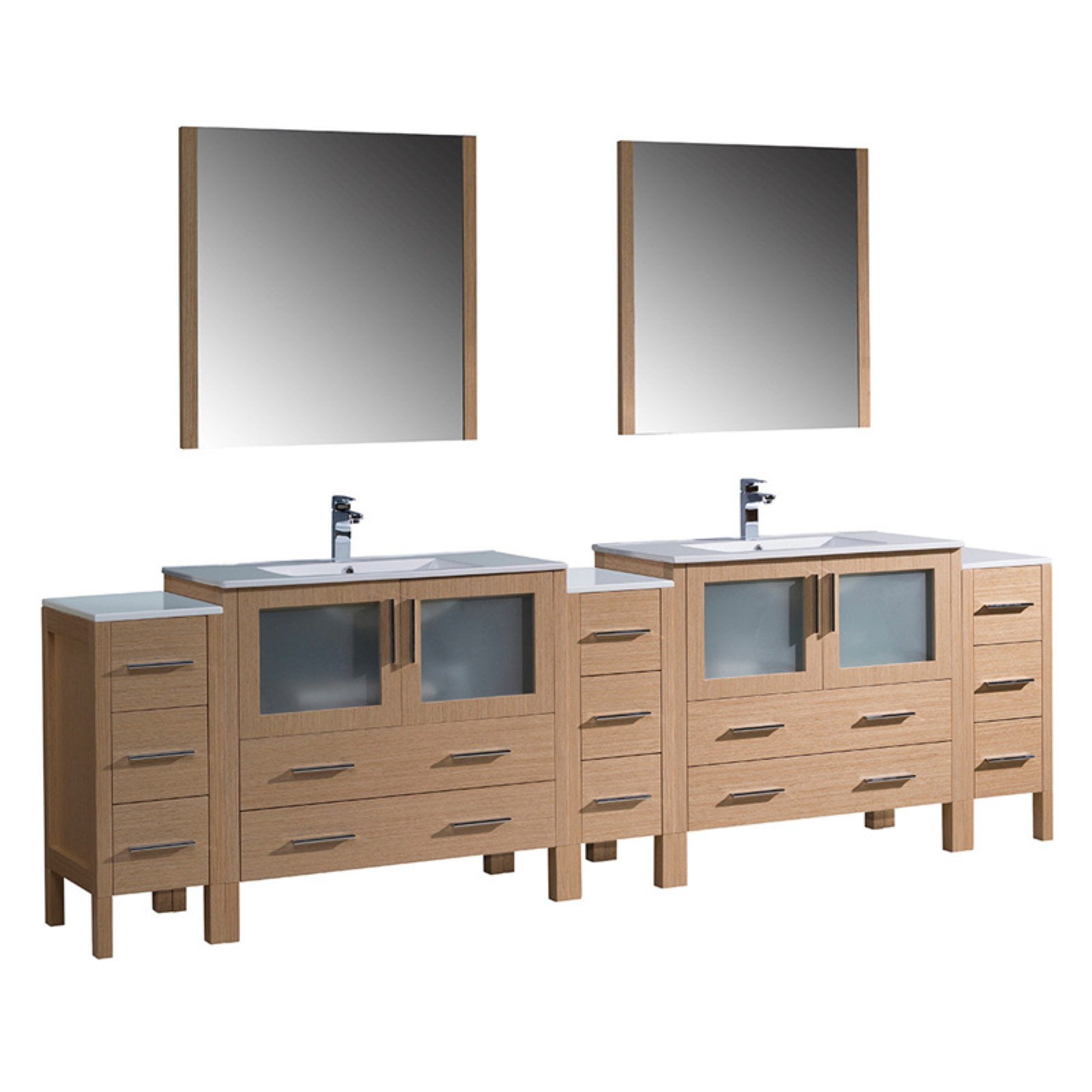 Fresca Torino 108" Light Oak Modern Double Sink Bathroom Vanity with 3 ...