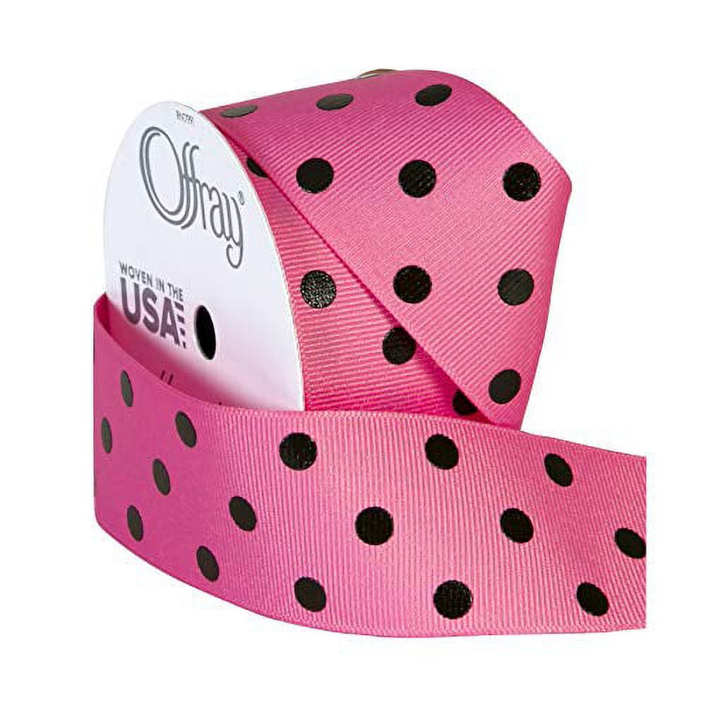 Offray Ribbon, Hot Pink with Black Polka Dots 1 1/2 inch Grosgrain Polyester Ribbon for Sewing, Crafts, and Gifting, 9 feet, 1 Each