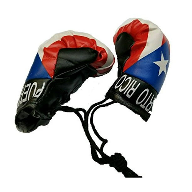 Bunfires Puerto Rico Rican Flag Mini Banner Boxing Gloves Rear View Mirror