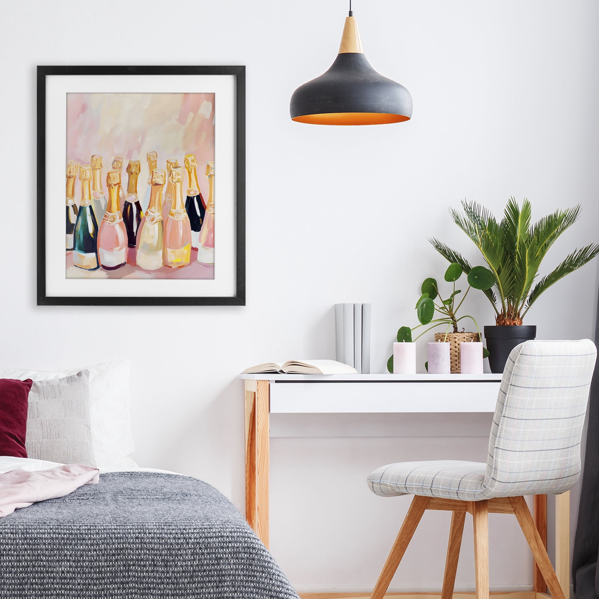 Stupell Industries Blush Champagne Bottles Collection Black Framed Print Under Glass, design by The Prints Vibe