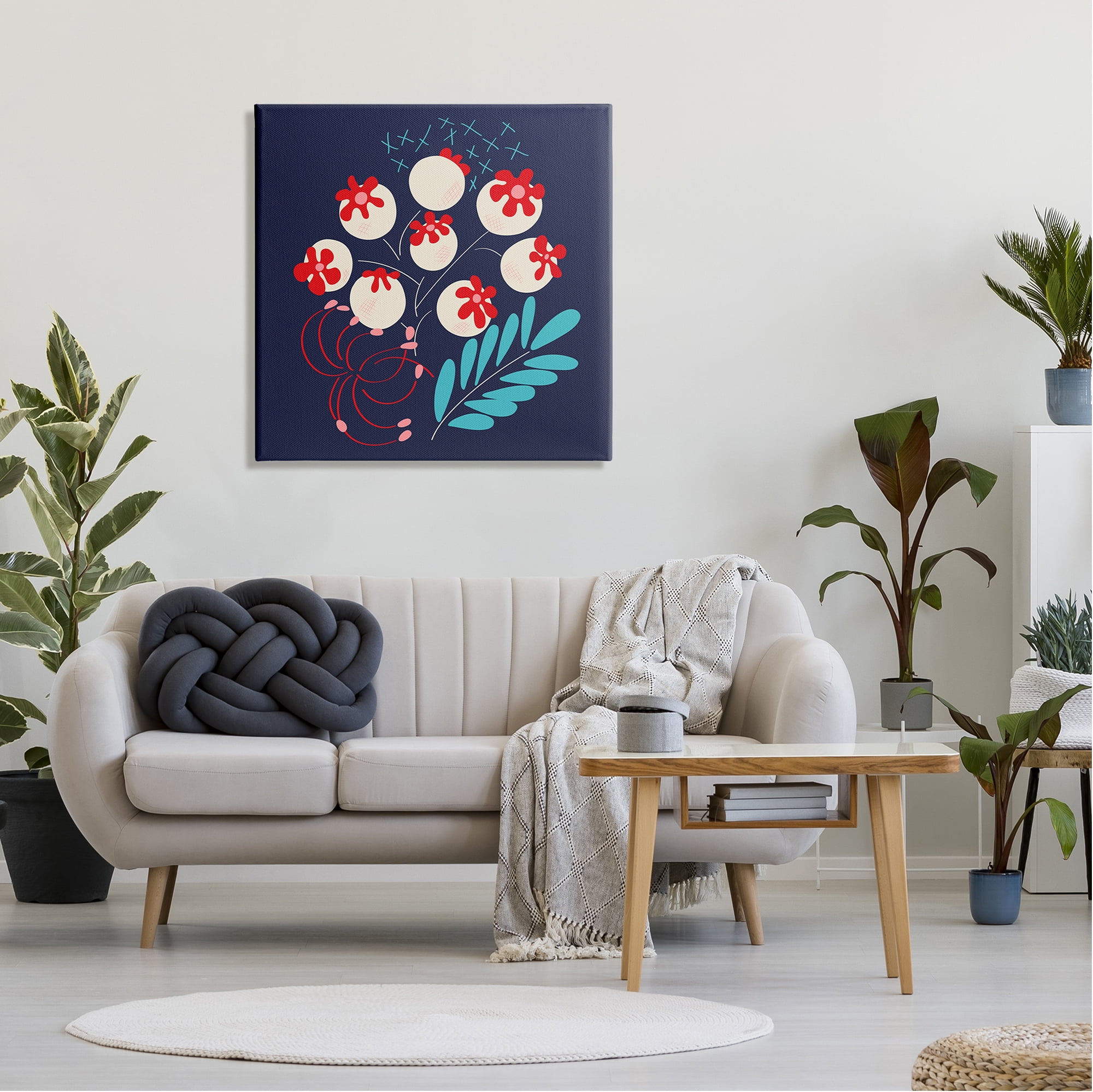 Stupell Industries Modern Botanicals on Blue Botanical & Floral Painting Gallery Wrapped Canvas Art Print Wall Art, 30 x 30