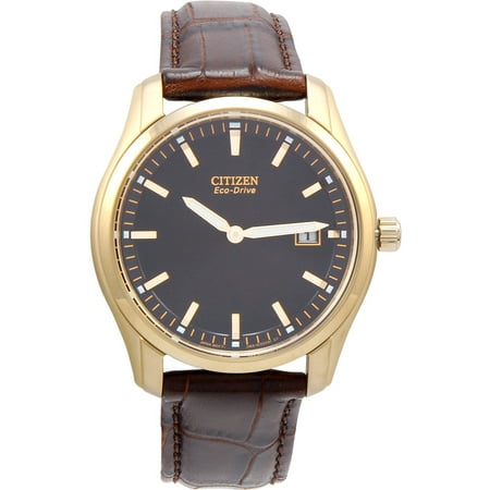 - Men's AU1043-00E Eco-Drive Stainless Steel Watch w/ Brown Leather Band