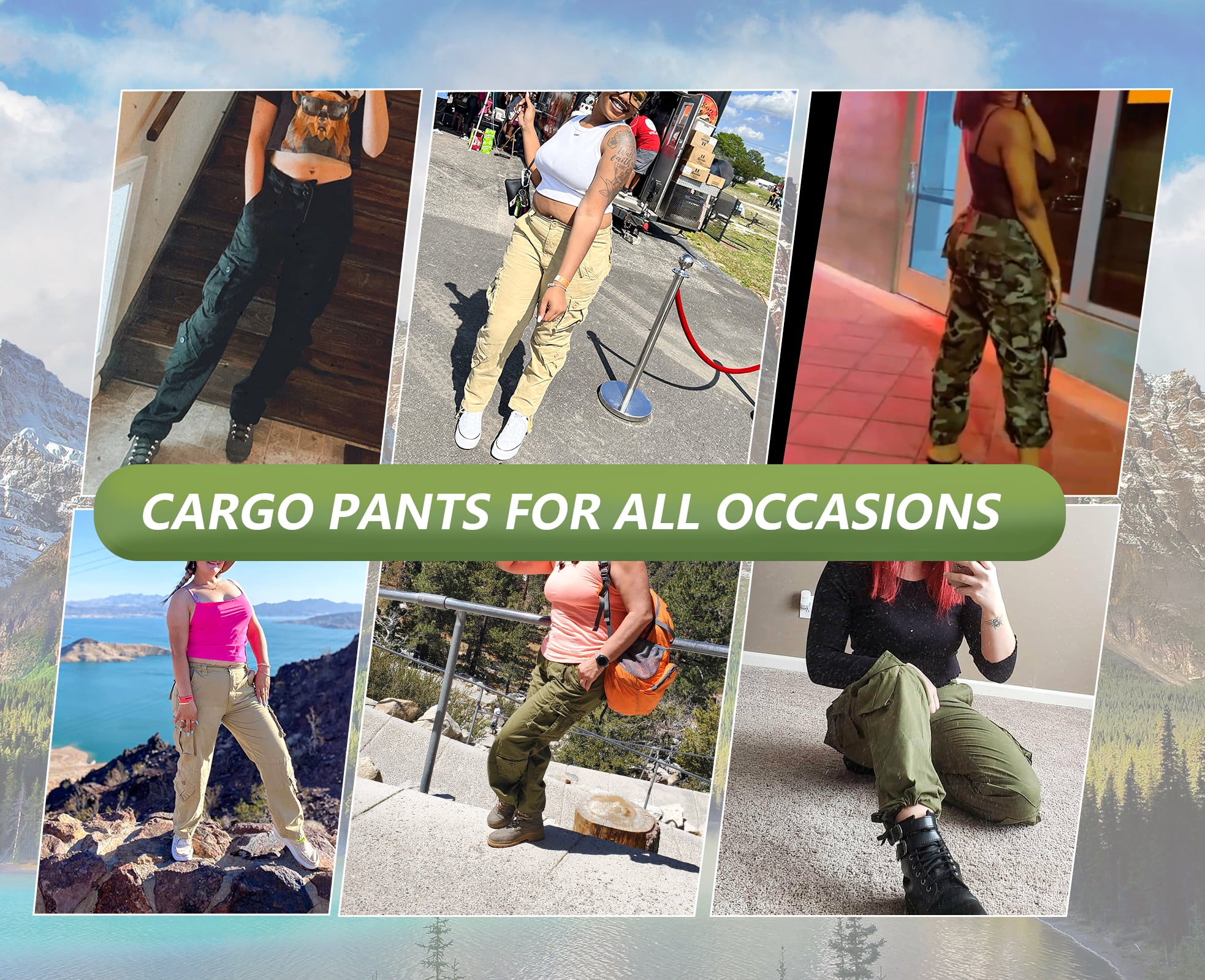 TRGPSG Women's Cargo Pants with 8 Pockets Cotton Casual Work Pants Y2k Camo Cargo Pants(No Belt),Black 14