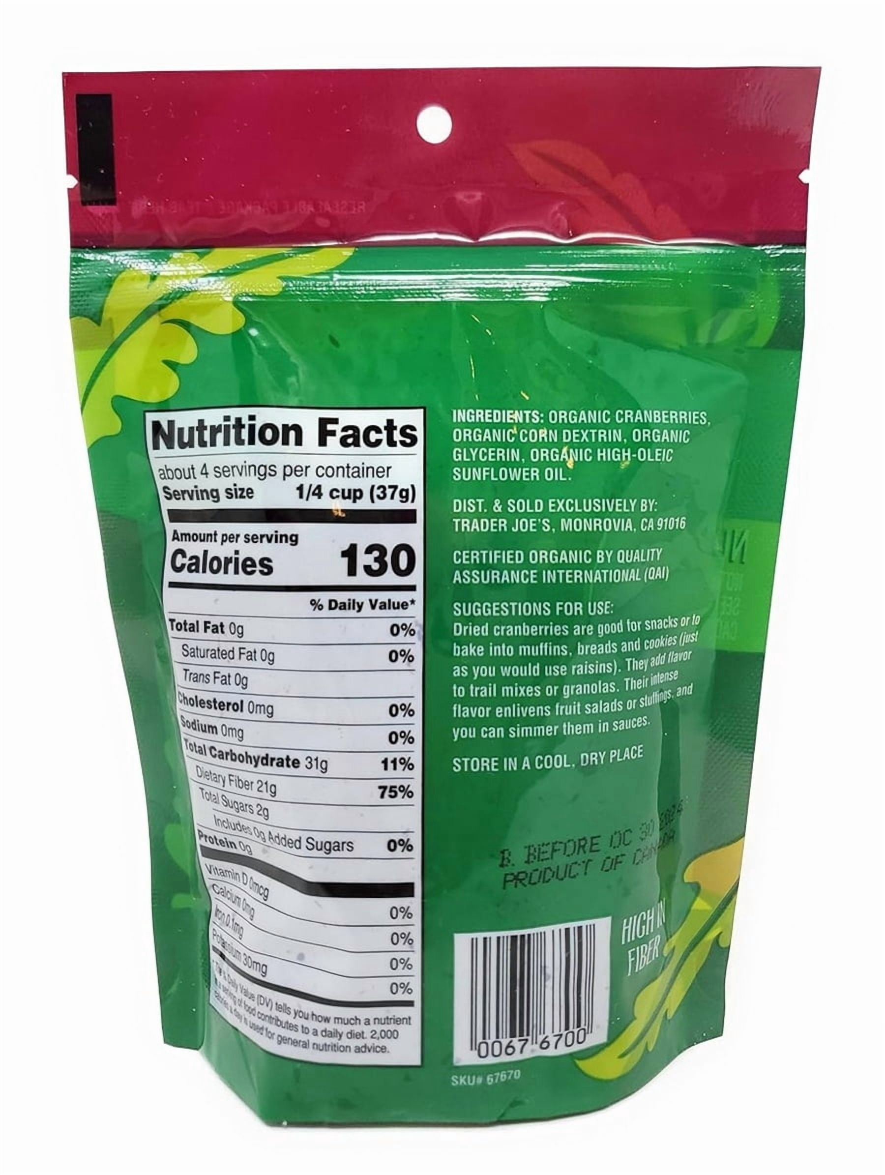 Organic Dried Cranberries High IN Fiber, No Sugar Added, Trader Joe's 5.5oz(156g) – Pack of 2