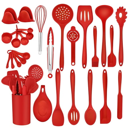 

Wamarket 28 PC Silicone Kitchen Cooking Baking Utensil Set for Nonstick Cookware Heat-Resistant & Non-Stick Non-Toxic & Dishwasher Safe - Red