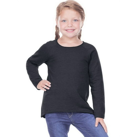 Kavio PFP0674 Girls 3-6X French Terry Raw Edge Raglan High-Low Long Sleeve-Ht.Charcoal-4