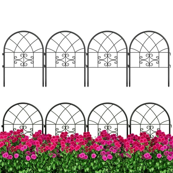 Rustproof Garden Fence Panels - No-Dig Installation with Decorative Gate, 4pcs, black