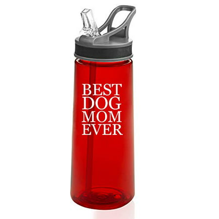 22 oz. Sports Water Bottle Travel Mug Cup With Flip Up Straw Best Dog Mom Ever