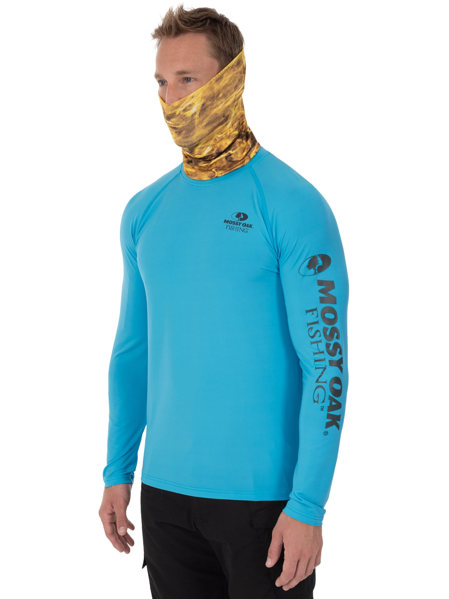 Mossy Oak Men's Insect Repellent Long Sleeve Performance Fishing Tee with Gaiter, Size M-3XL
