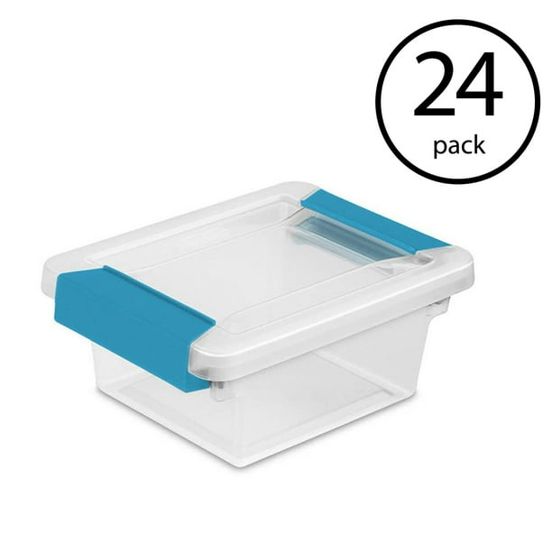 Sterilite Mini Plastic Storage Container with Aquarium Blue Latches (24