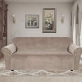 thumbnail image 2 of Enova Home Ultra Soft Thick Stretch Velvet Fabric 3 Seaters Sofa Slipcover for 5 Cushion Couch Covers (Taupe), 2 of 6
